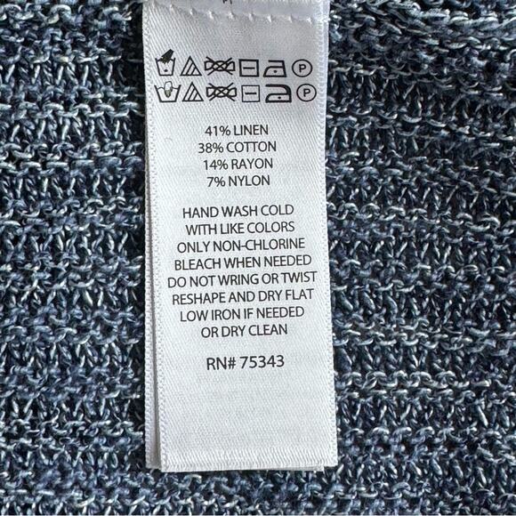 Tahari Blue Marled Long Sleeve Open Linen Blend Cardigan Size M - Picture 6 of 6